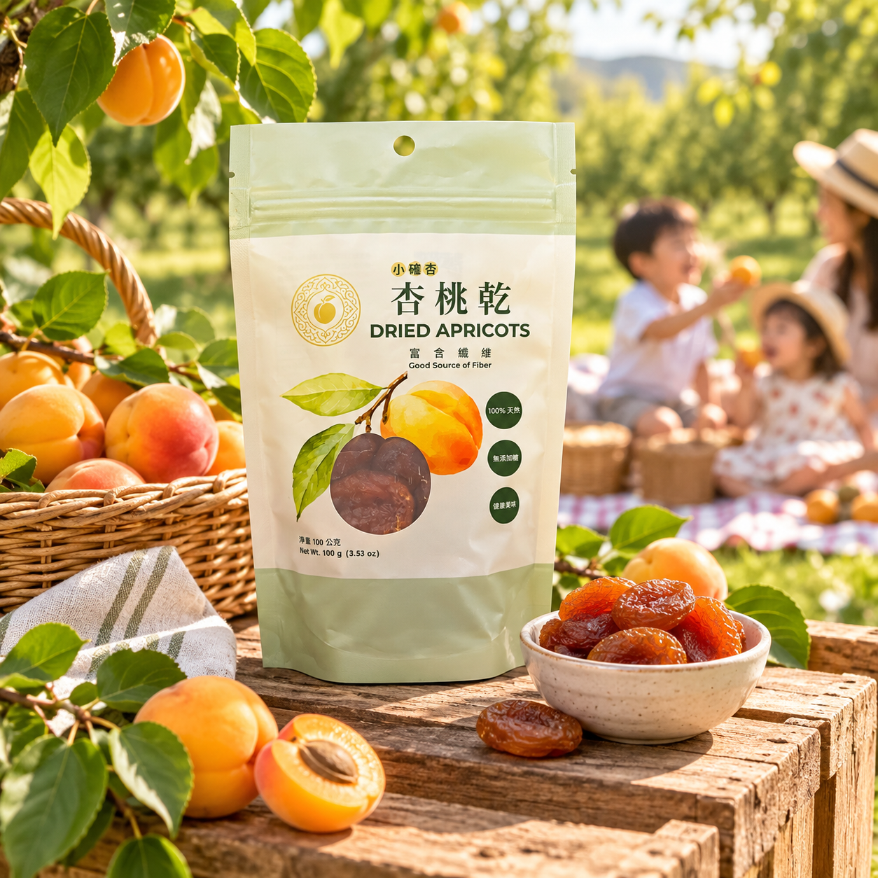 100g袋裝烏茲別克特乾杏桃乾果園野餐 100g袋裝烏茲別克特乾杏桃乾與果園野餐